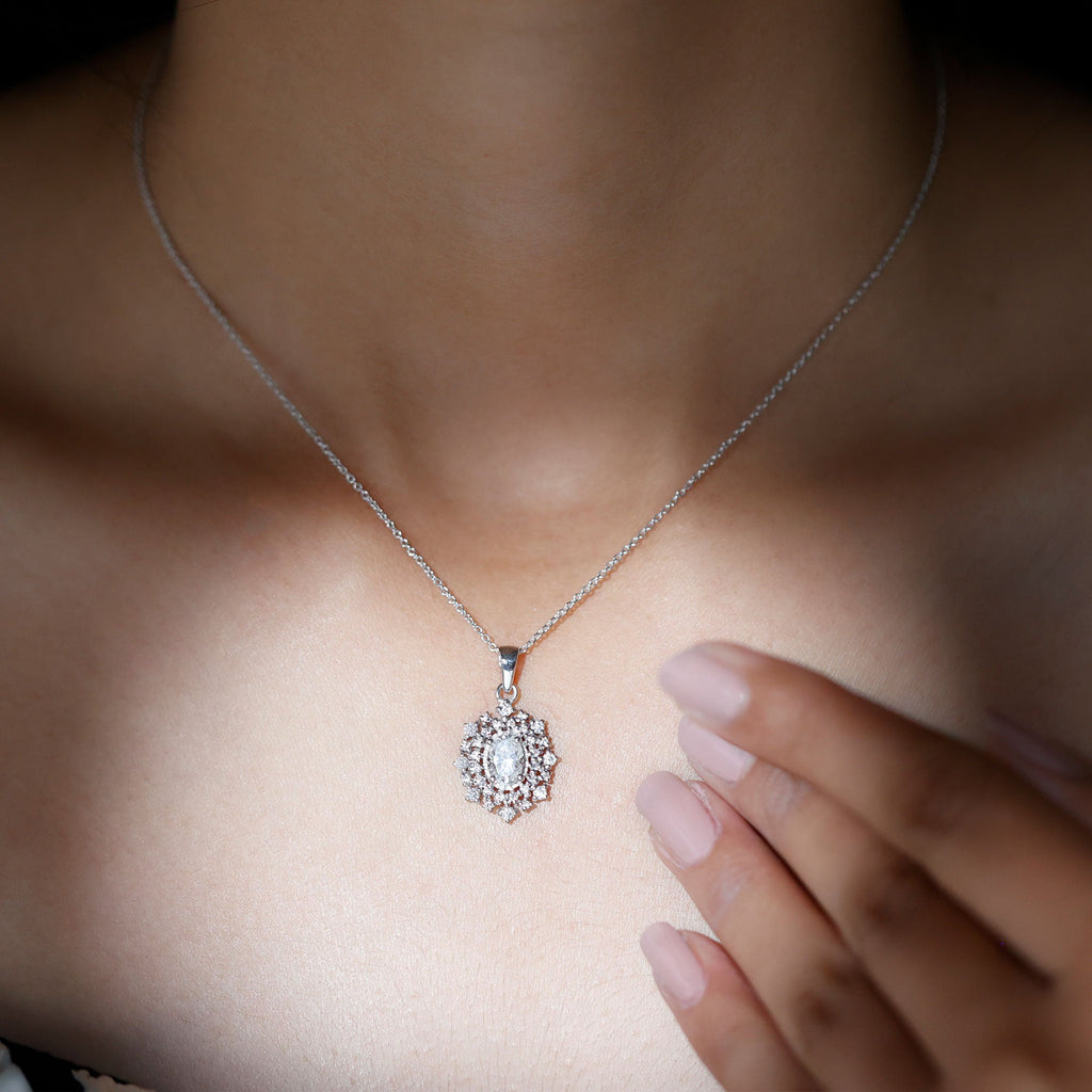 Vintage Style Oval Moissanite Bridal Necklace With Chain
