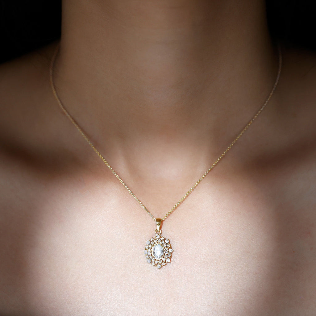 Vintage Style Oval Moissanite Bridal Necklace With Chain