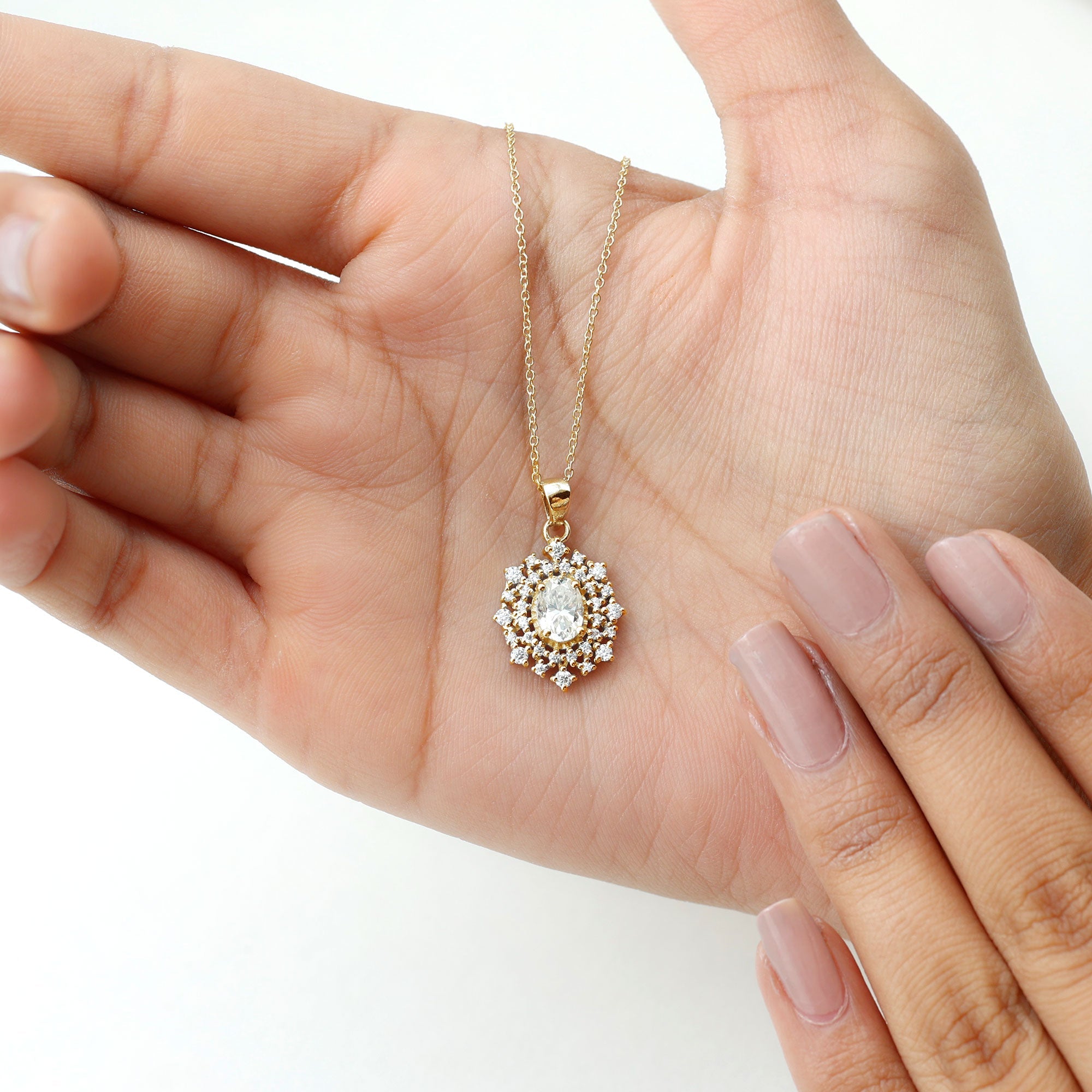 Vintage Style Oval Moissanite Bridal Necklace With Chain