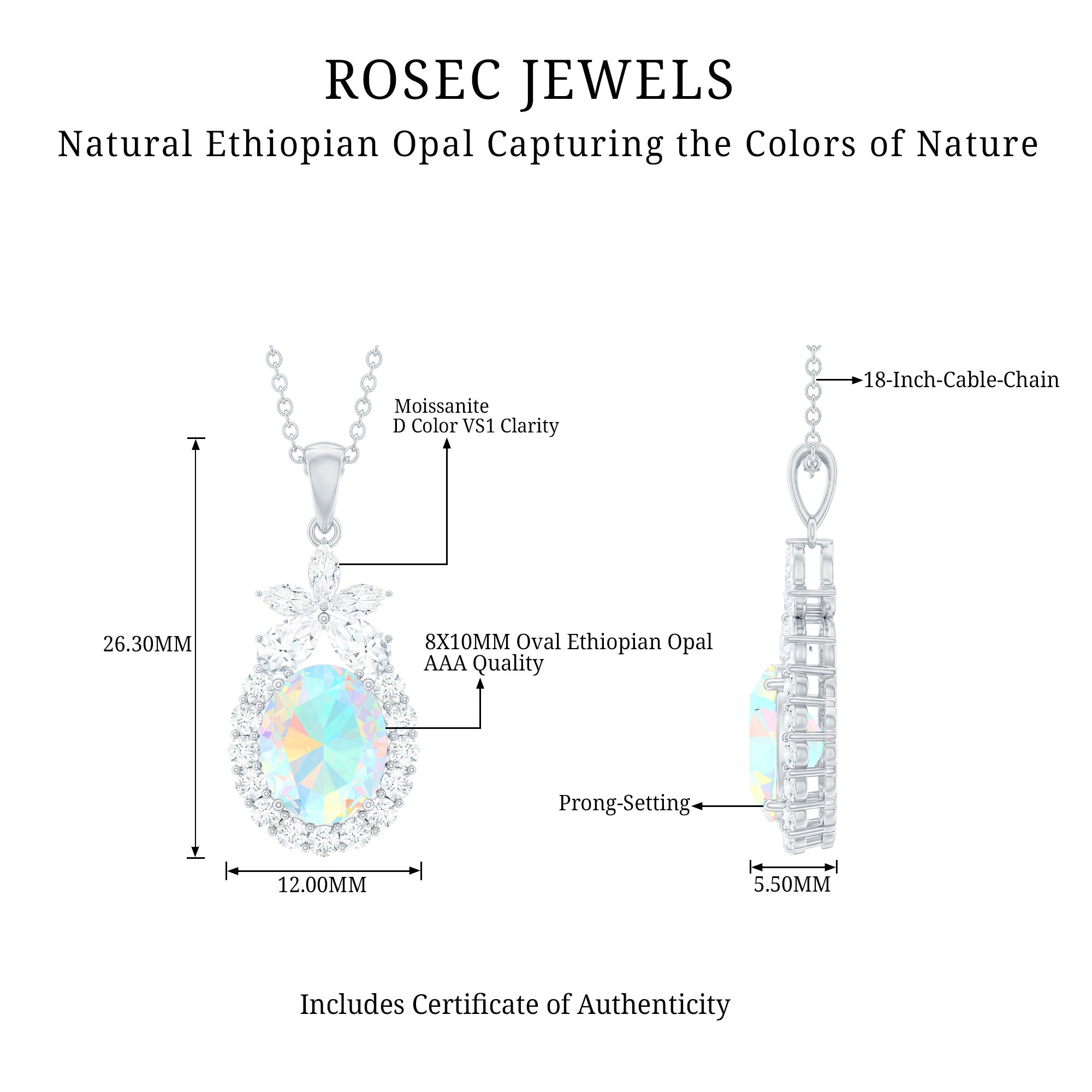 Certified Real 1 Carat Ethiopian Opal Statement Necklace