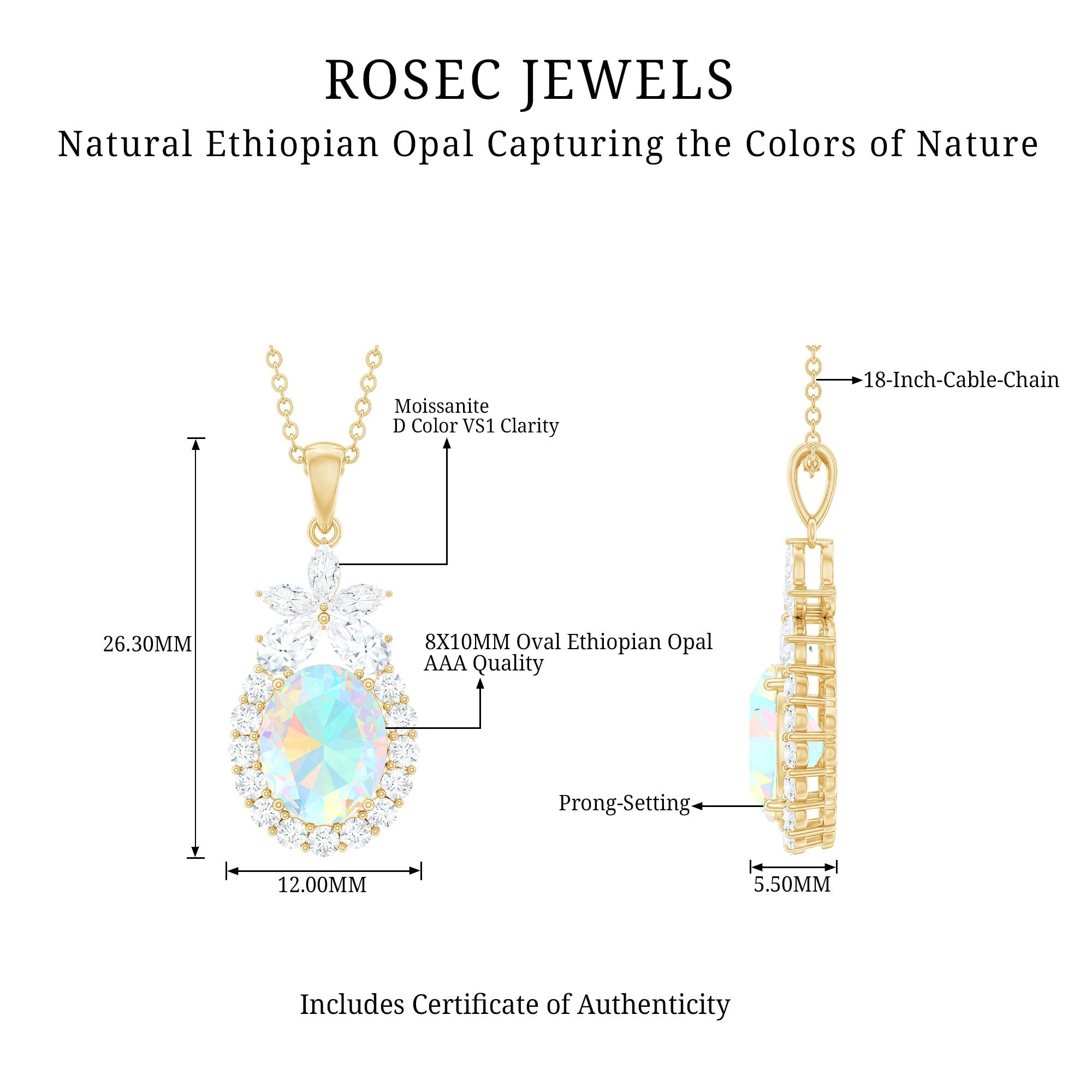 Certified Real 1 Carat Ethiopian Opal Statement Necklace