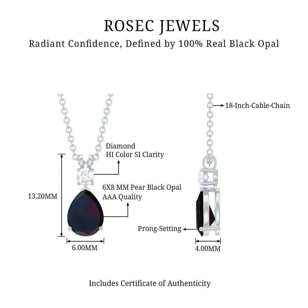 Pear Shaped Black Opal Drop Pendant with Diamond