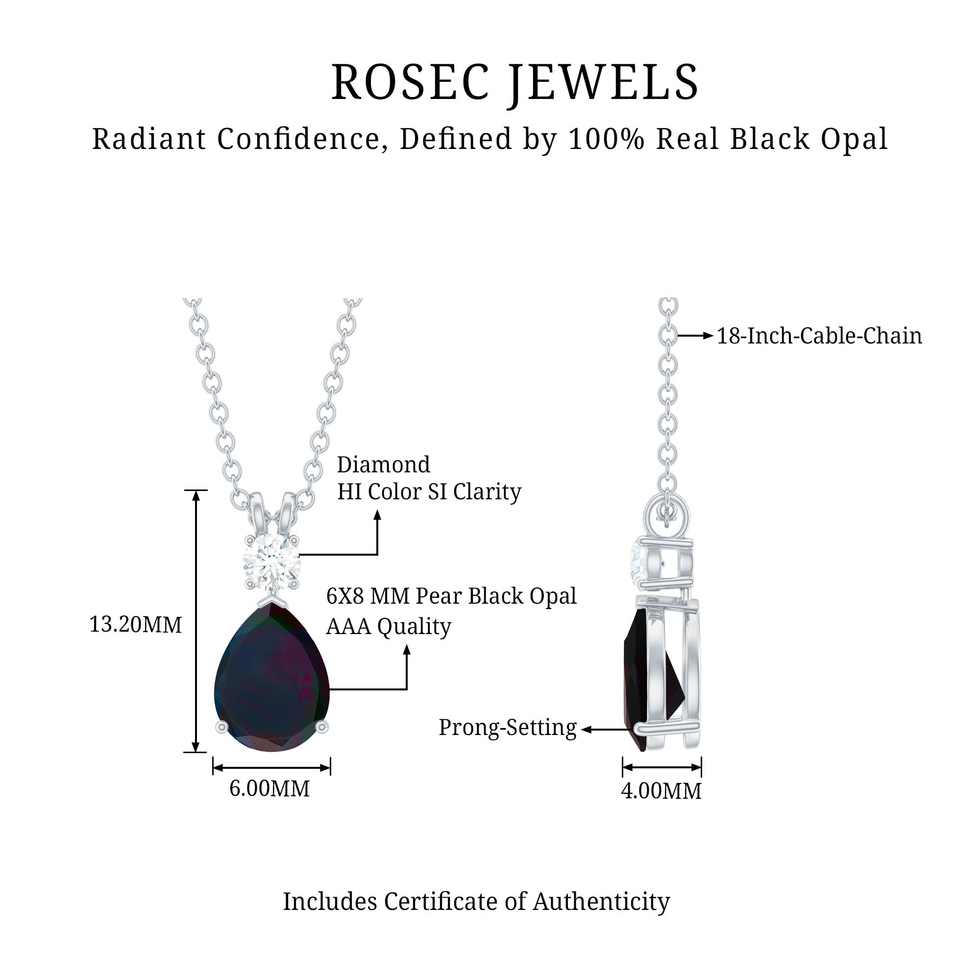 Pear Shaped Black Opal Drop Pendant with Diamond