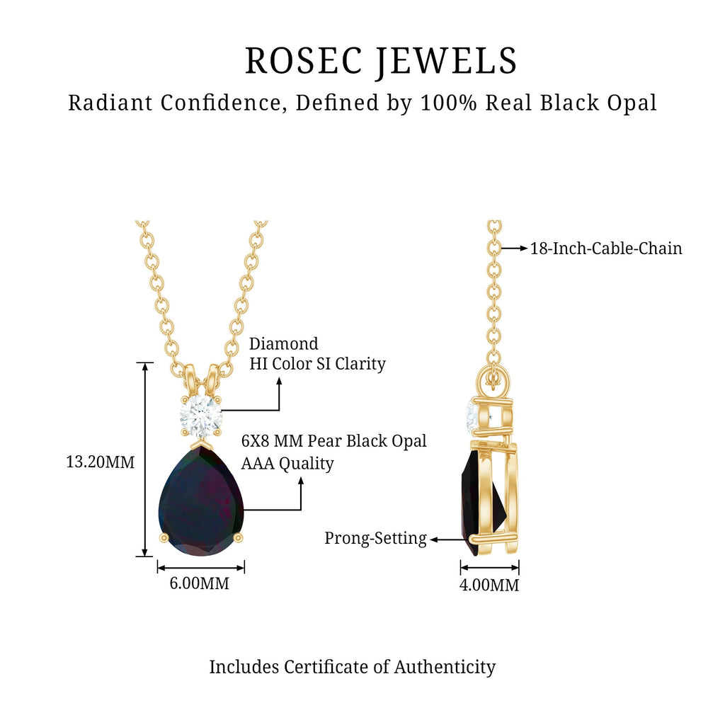 Pear Shaped Black Opal Drop Pendant with Diamond