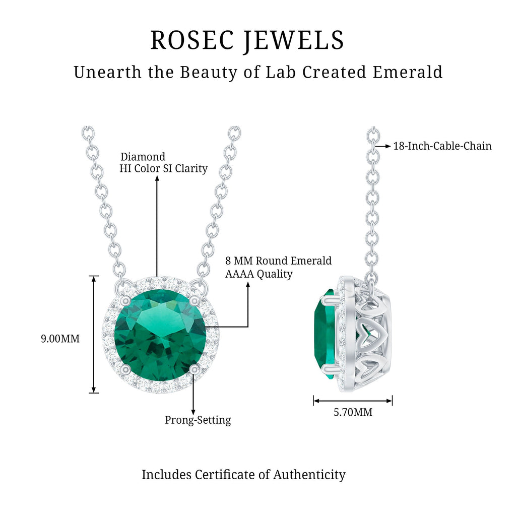 Created Emerald and Diamond Halo Necklace