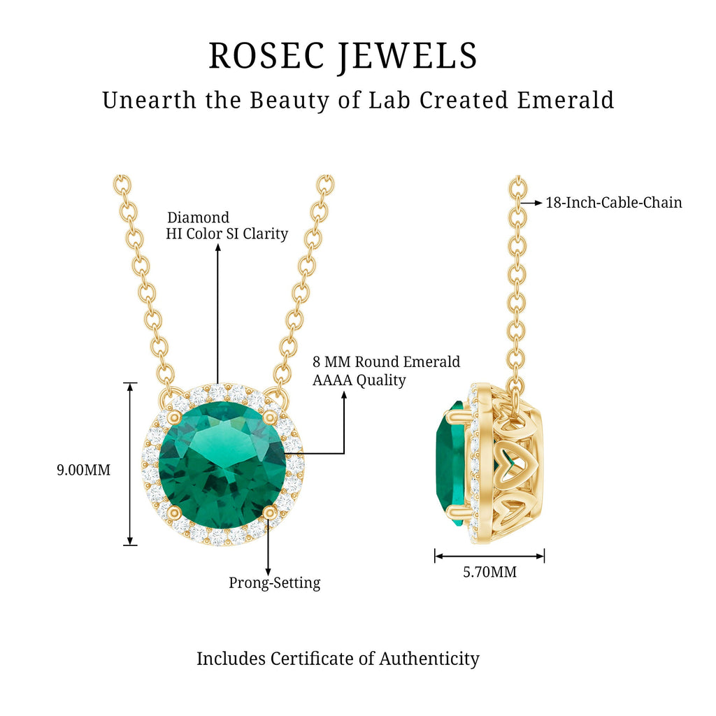 Created Emerald and Diamond Halo Necklace