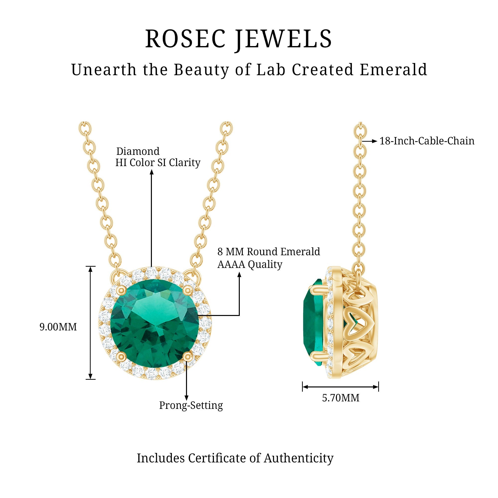 Created Emerald and Diamond Halo Necklace