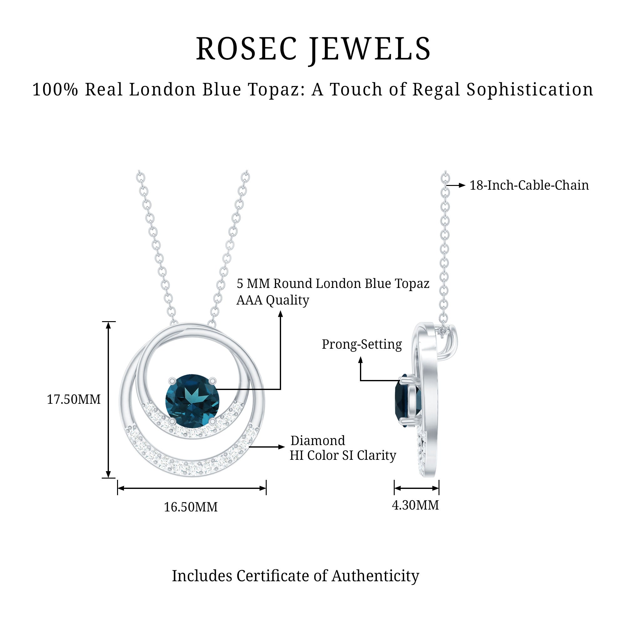 Real London Blue Topaz and Diamond Pendant