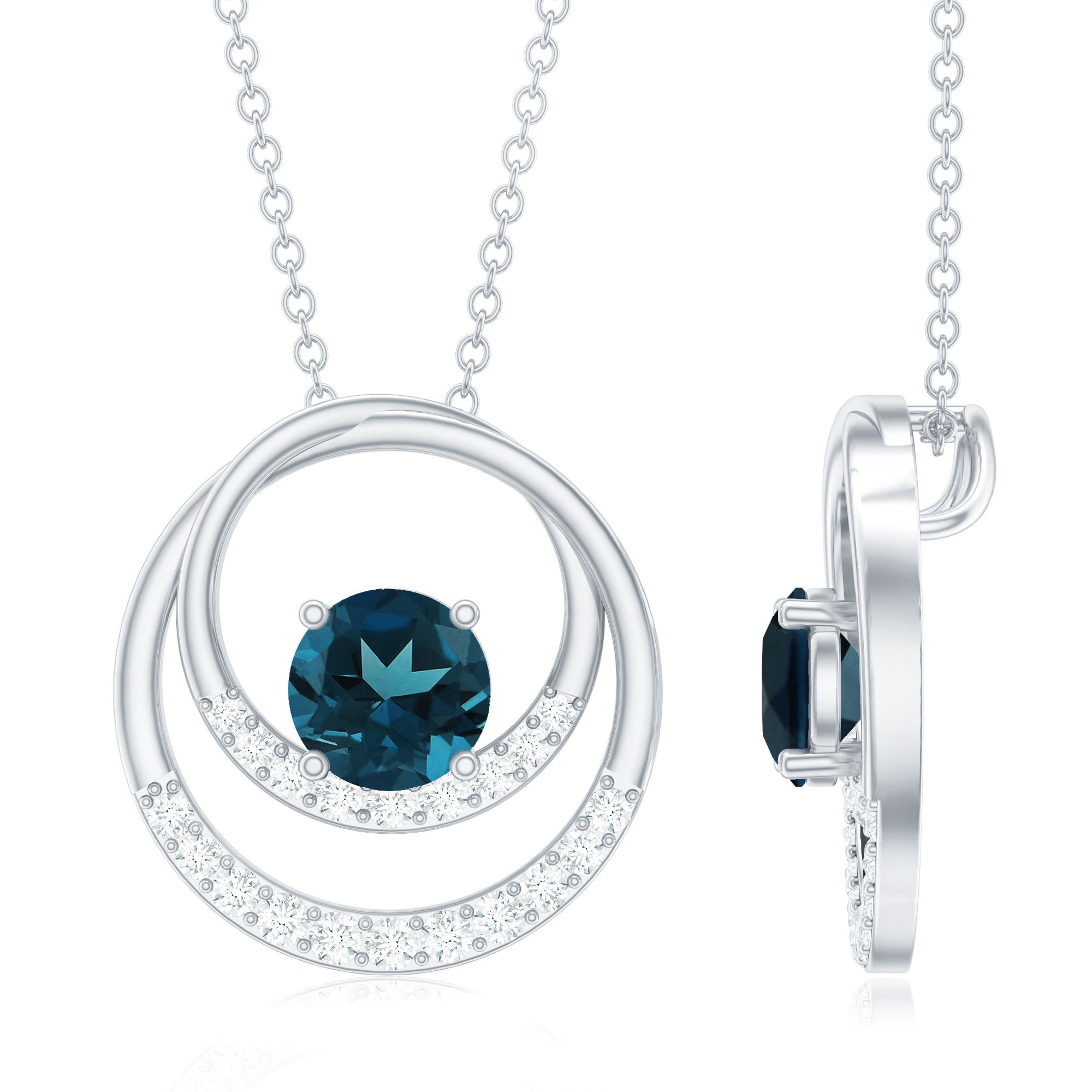 Real London Blue Topaz and Diamond Pendant