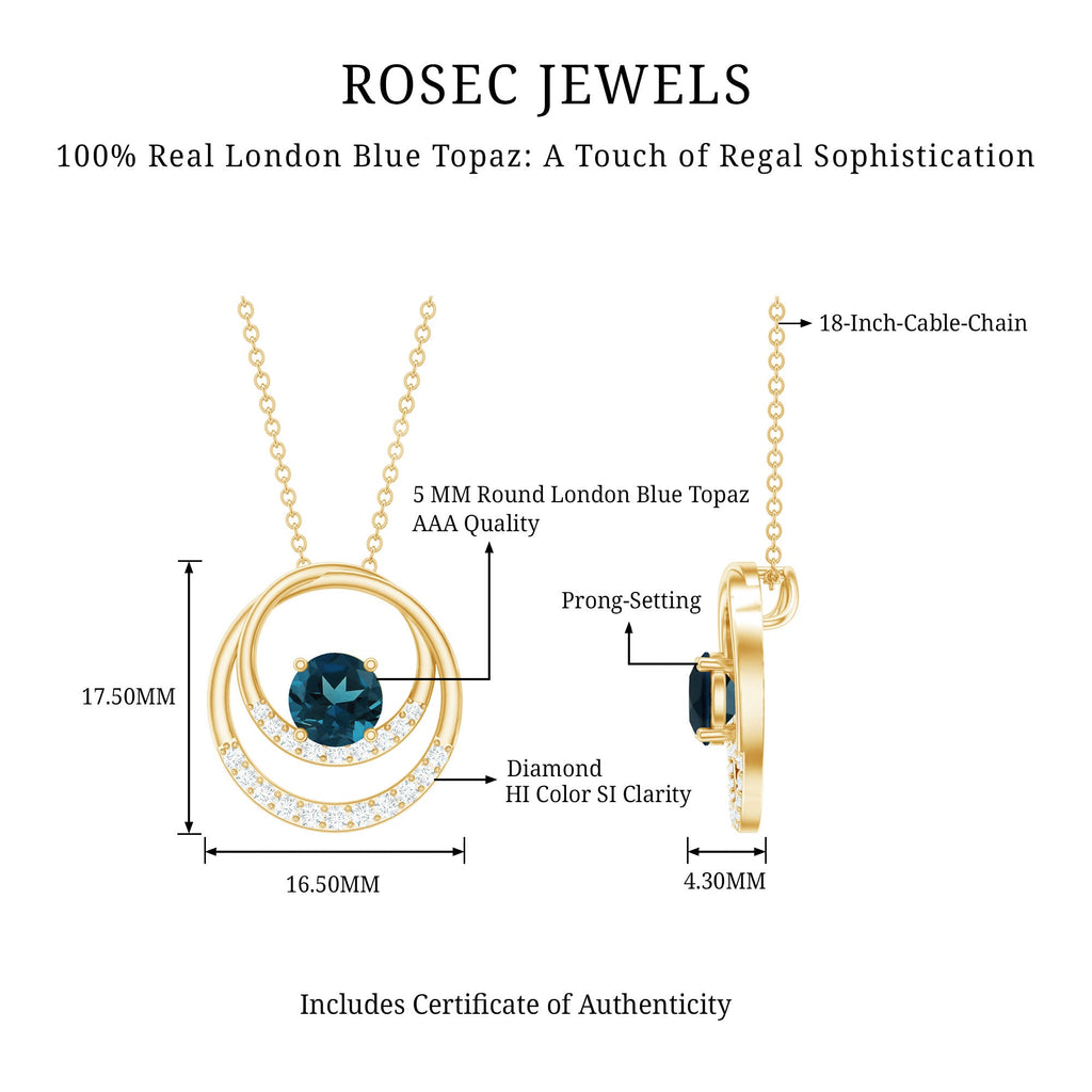 Real London Blue Topaz and Diamond Pendant