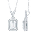 Lab Created Diamond 6X8 MM Emerald Cut Halo Necklace