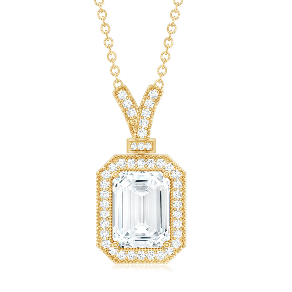 Lab Created Diamond 6X8 MM Emerald Cut Halo Necklace