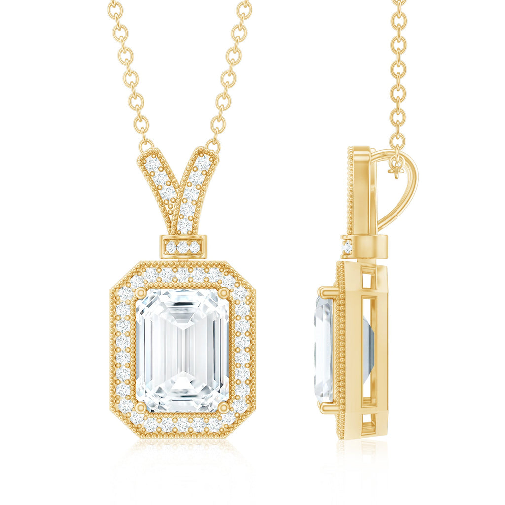 Lab Created Diamond 6X8 MM Emerald Cut Halo Necklace