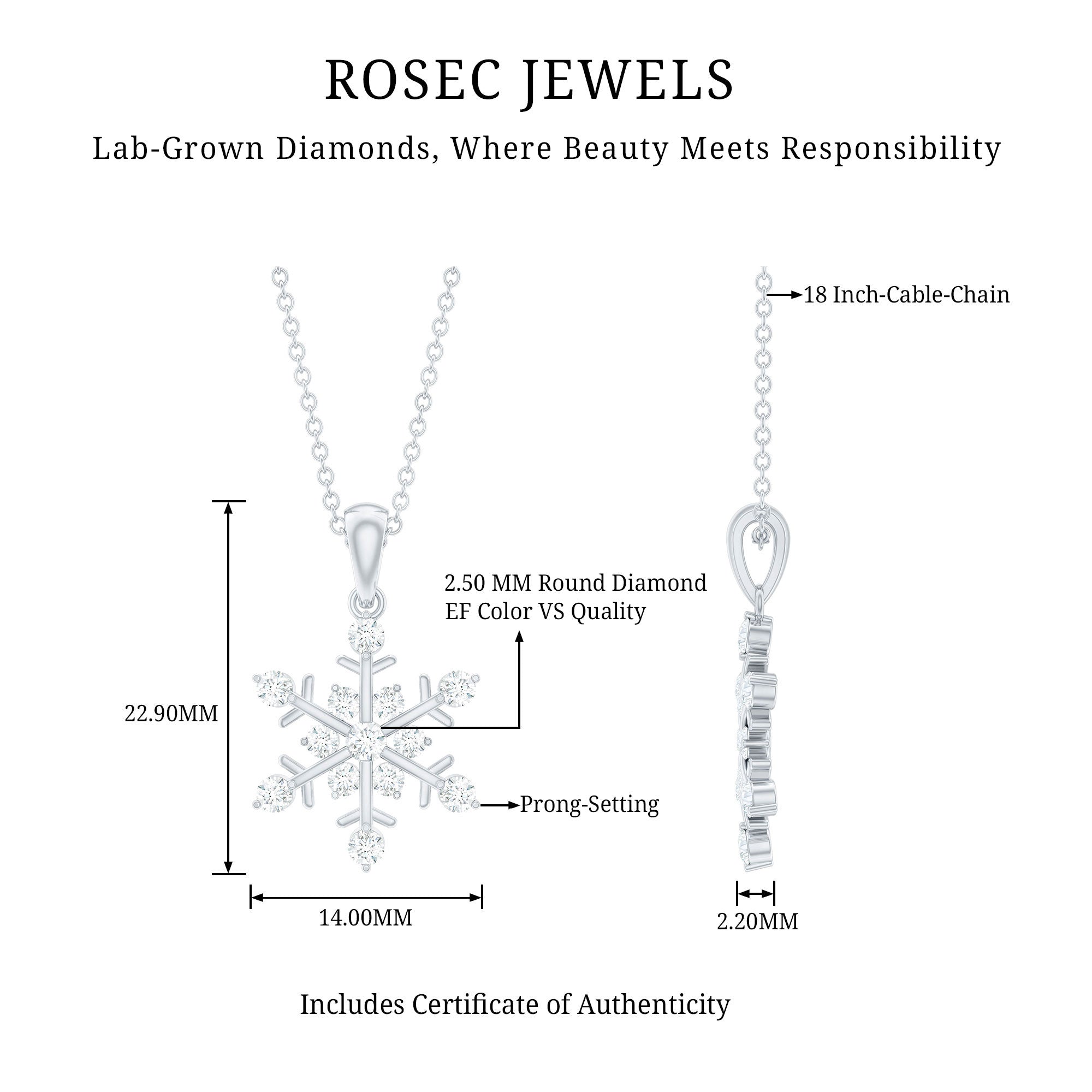 Lab Grown Diamond Christmas Snowflake Necklace
