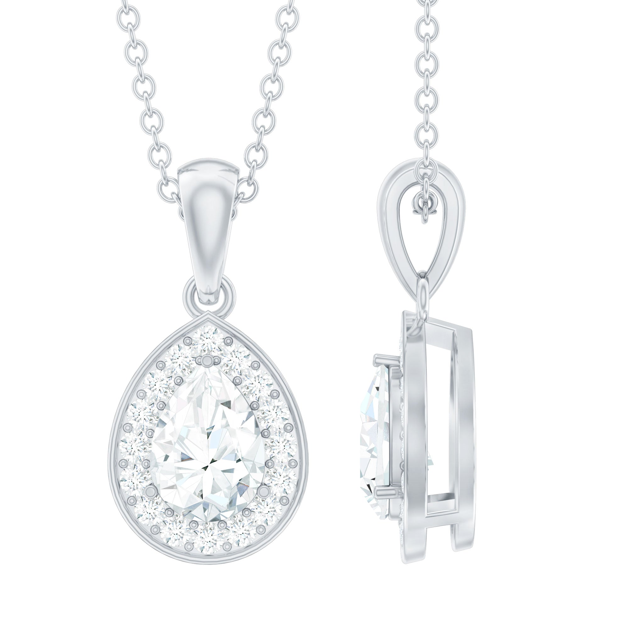 Minimal Lab Grown Diamond Teardrop Halo Pendant