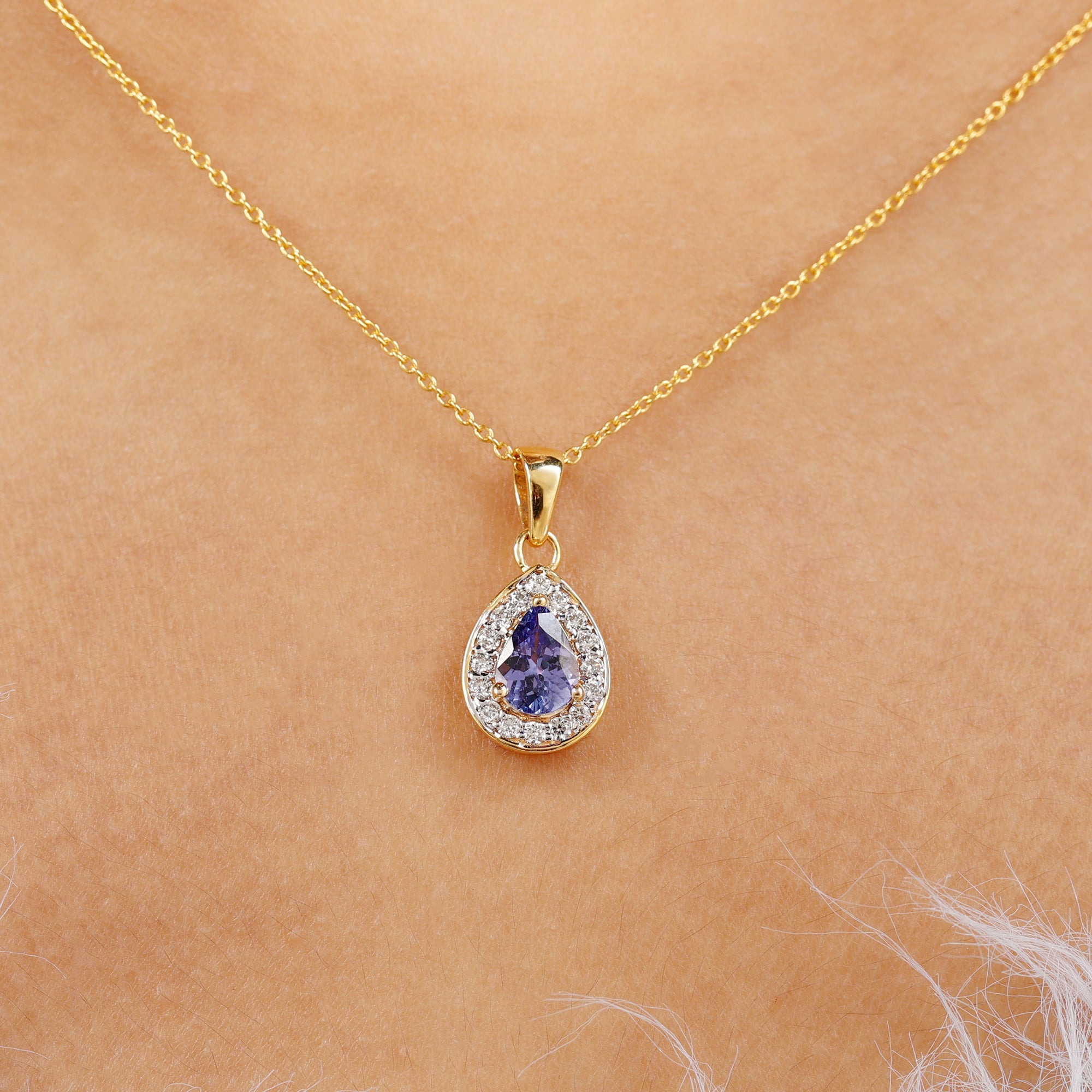 Tanzanite Teardrop Halo Pendant Necklace