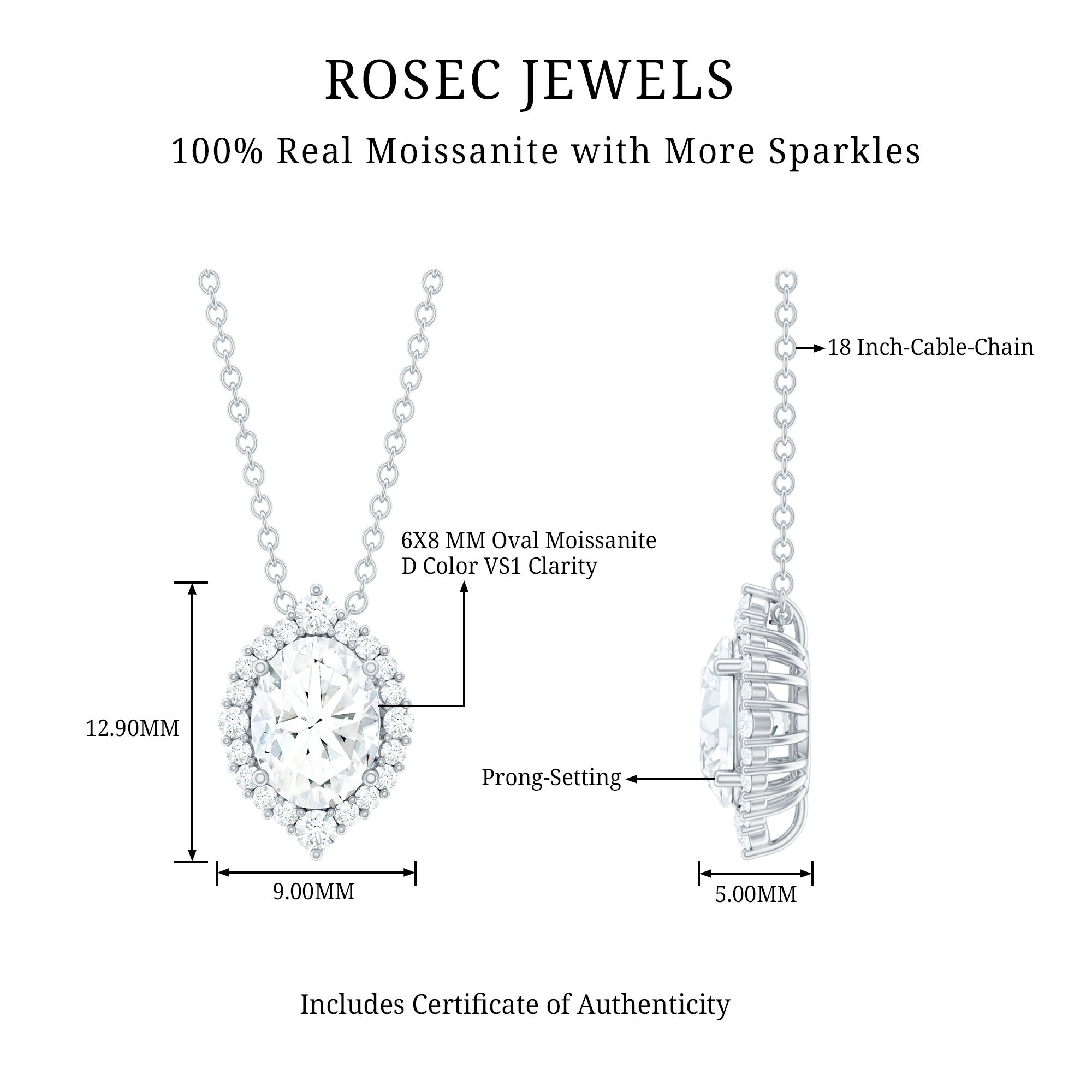 Certified 6X8 MM Oval Moissanite Cocktail Pendant Necklace