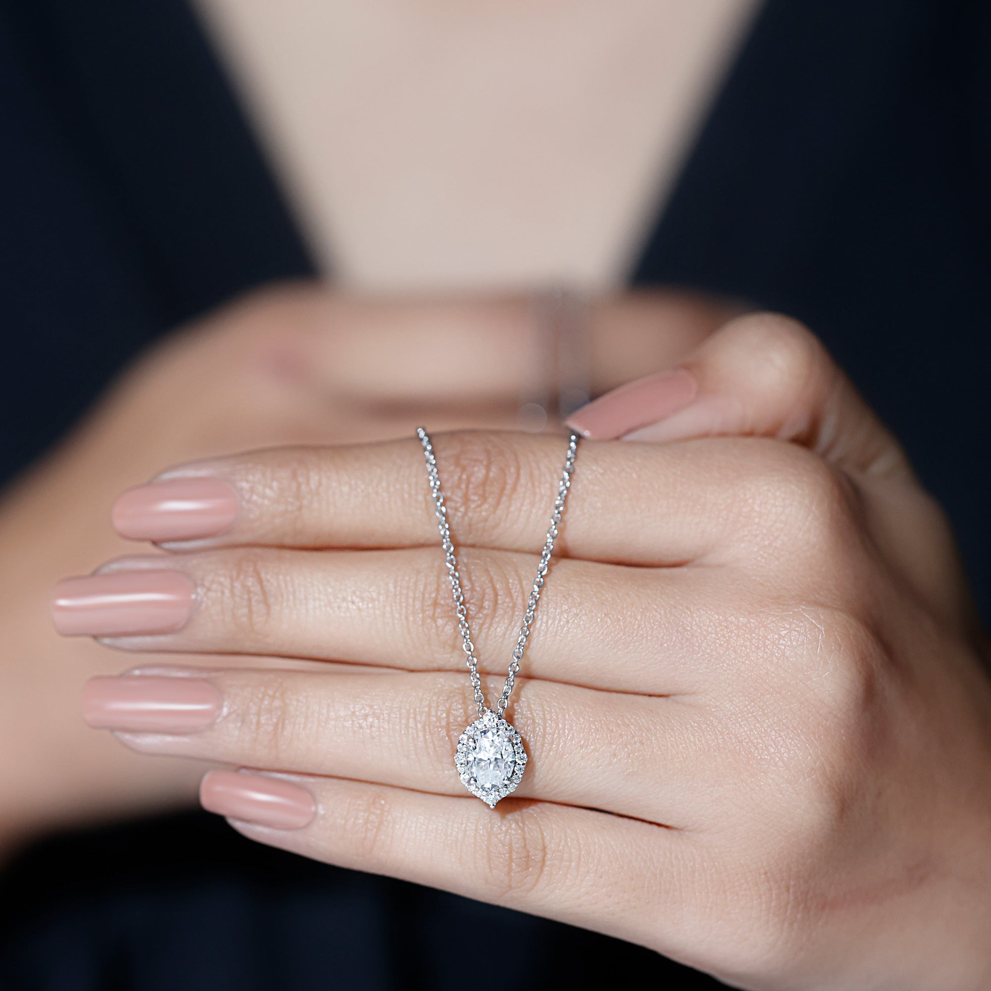 Certified 6X8 MM Oval Moissanite Cocktail Pendant Necklace