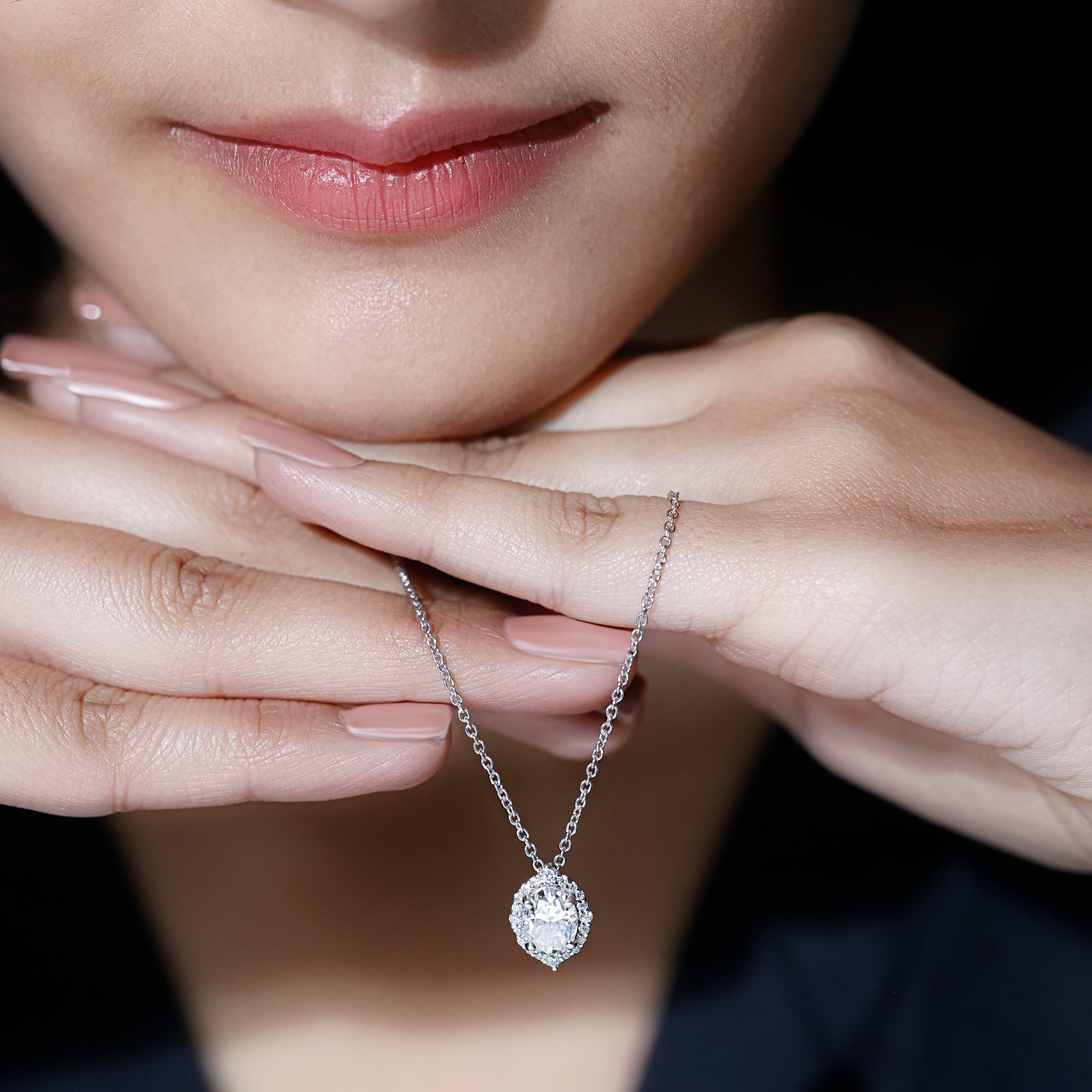 Certified 6X8 MM Oval Moissanite Cocktail Pendant Necklace