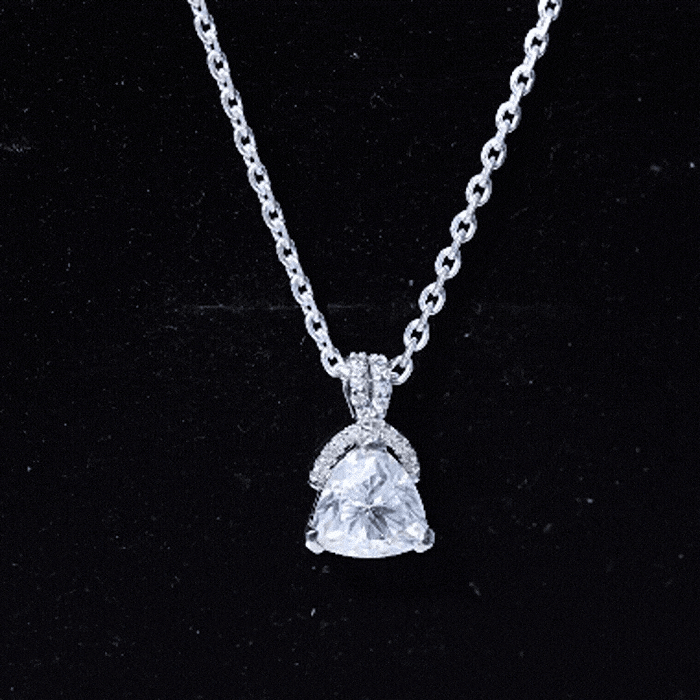 Trilliant Cut 8 MM Moissanite Designer Necklace with Silver Chain