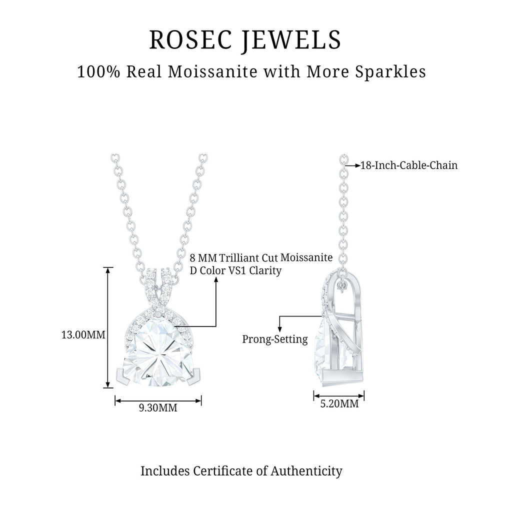 Trilliant Cut 8 MM Moissanite Designer Necklace with Silver Chain