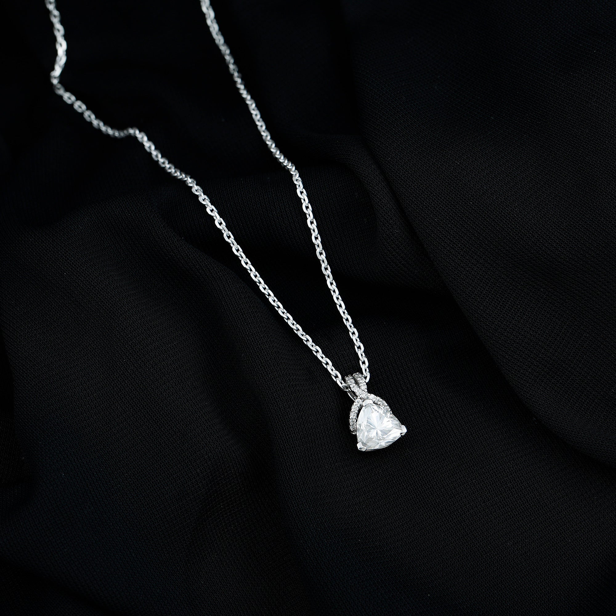 Trilliant Cut 8 MM Moissanite Designer Necklace with Silver Chain