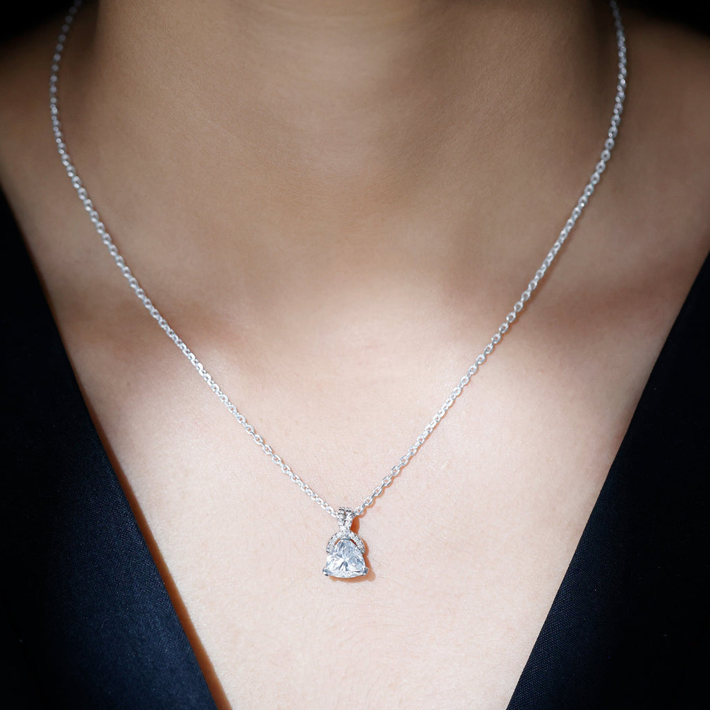 Trilliant Cut 8 MM Moissanite Designer Necklace with Silver Chain