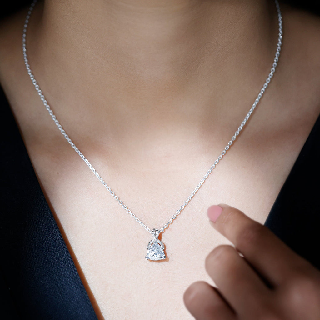 Trilliant Cut 8 MM Moissanite Designer Necklace with Silver Chain