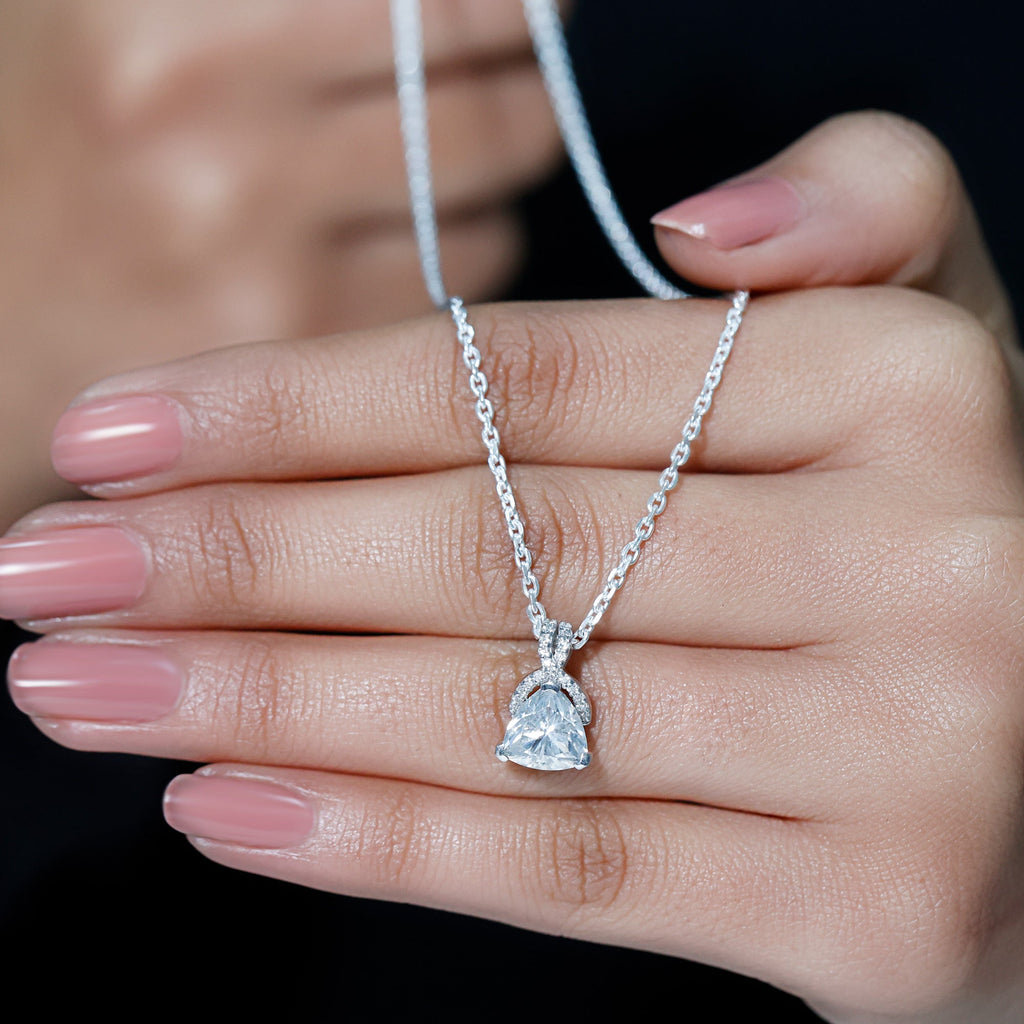 Trilliant Cut 8 MM Moissanite Designer Necklace with Silver Chain