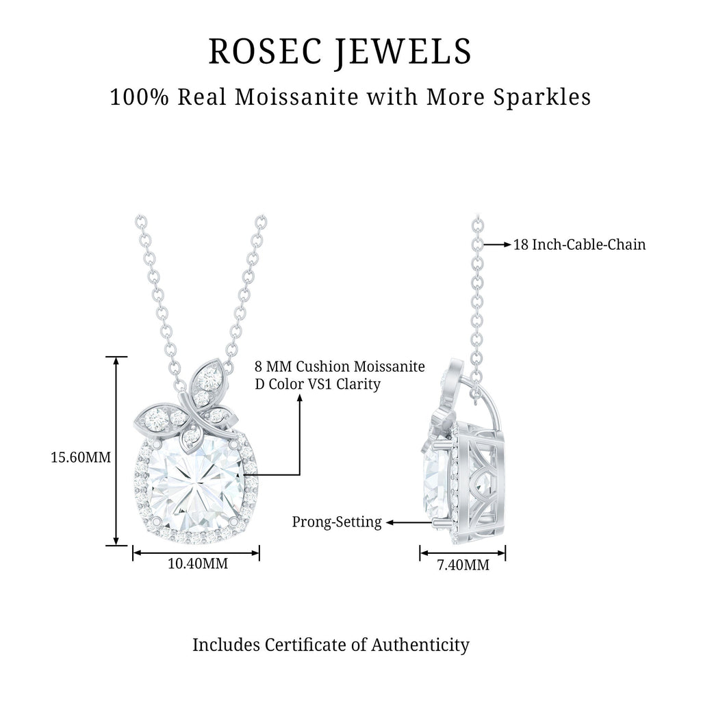 Certified 8 MM Moissanite Designer Necklace With Silver Chain