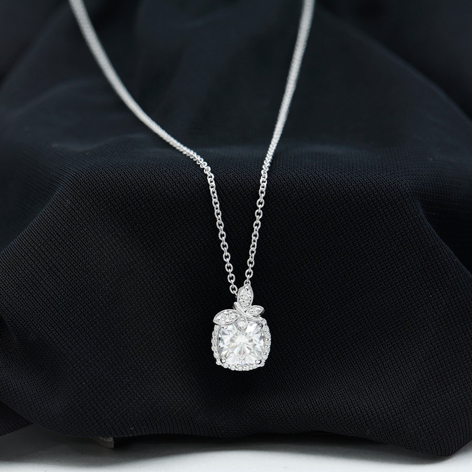 Certified 8 MM Moissanite Designer Necklace With Silver Chain