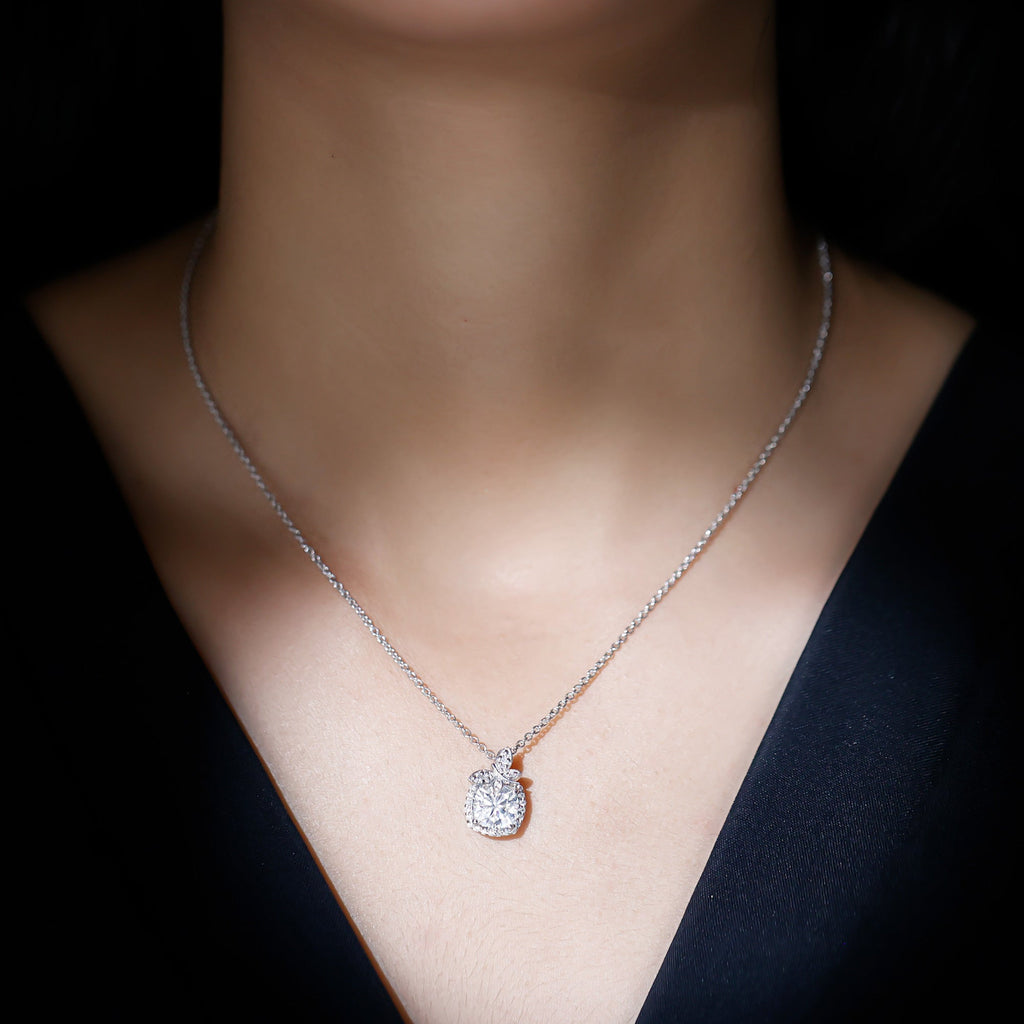 Certified 8 MM Moissanite Designer Necklace With Silver Chain