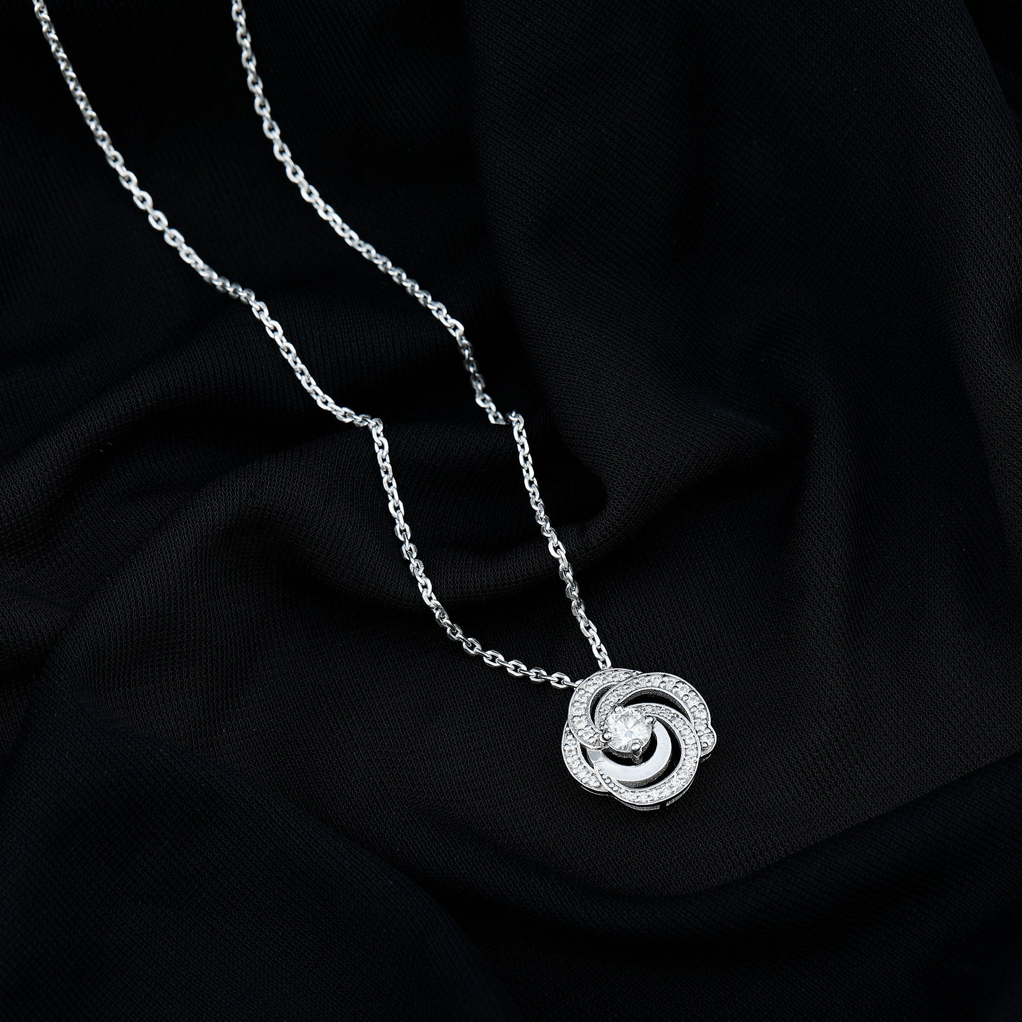 Moissanite Floral Pendant Necklace with Silver Chain