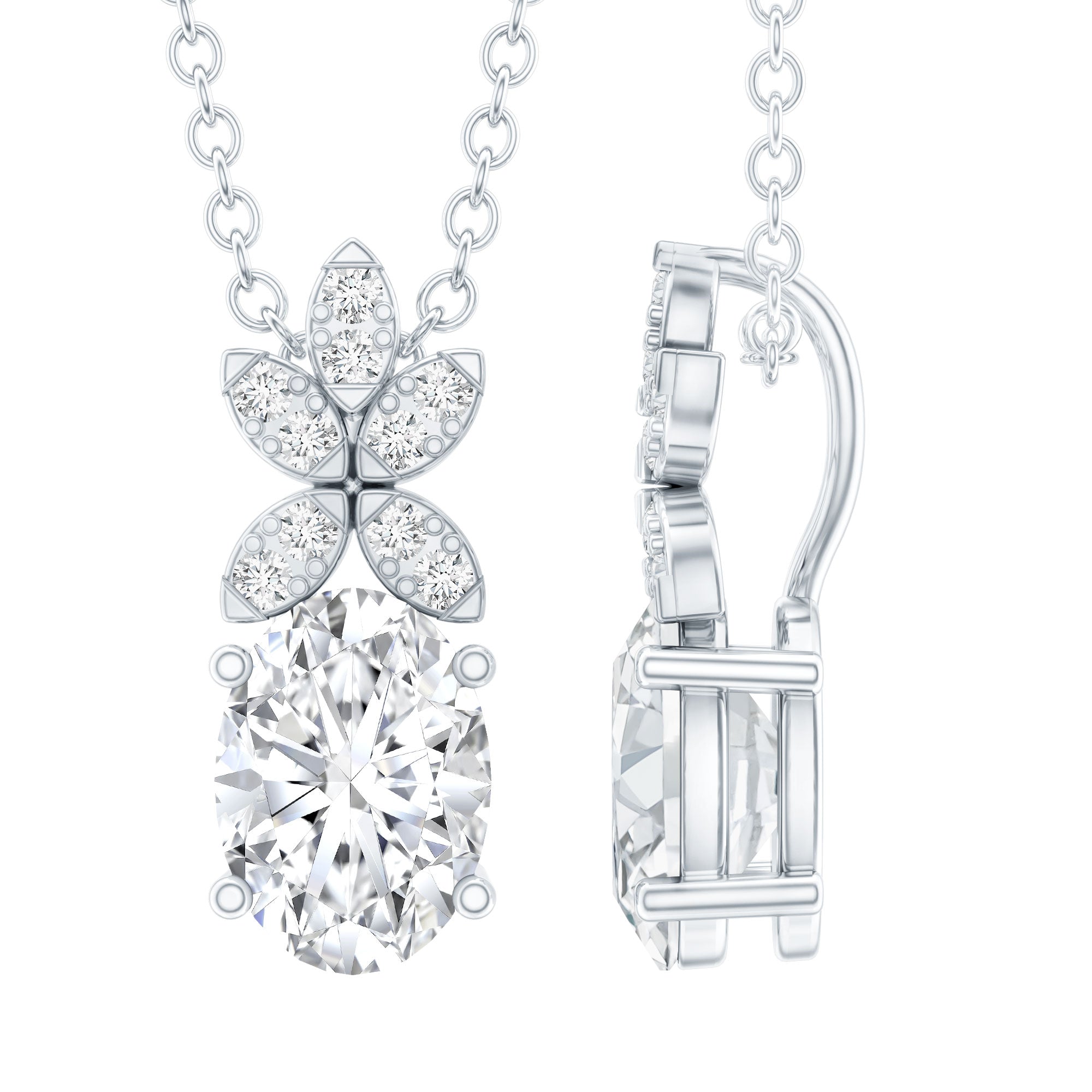 Certified 0.9 Carat Oval Shaped Moissanite Flower Pendant Necklace