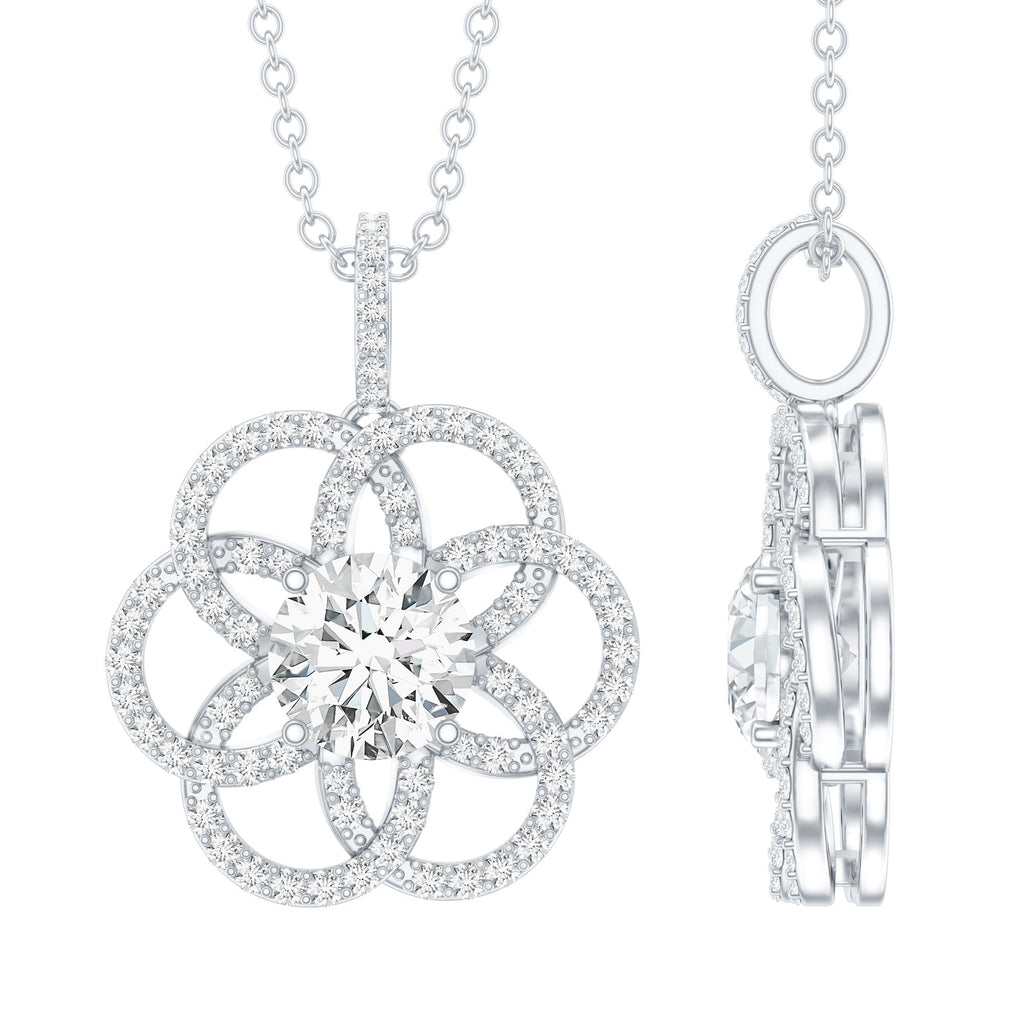 Certified Moissanite Flower Necklace with Silver Chain