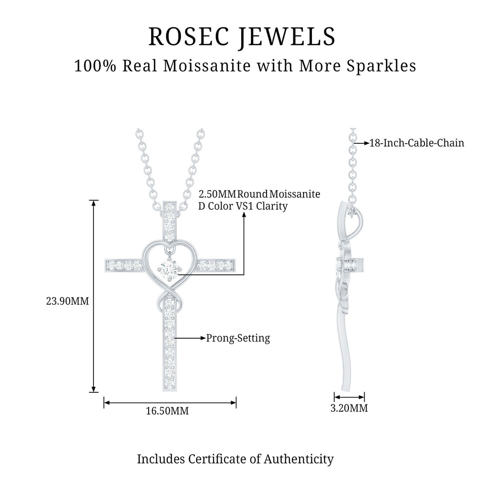 Certified Moissanite Catholic Cross Heart Necklace