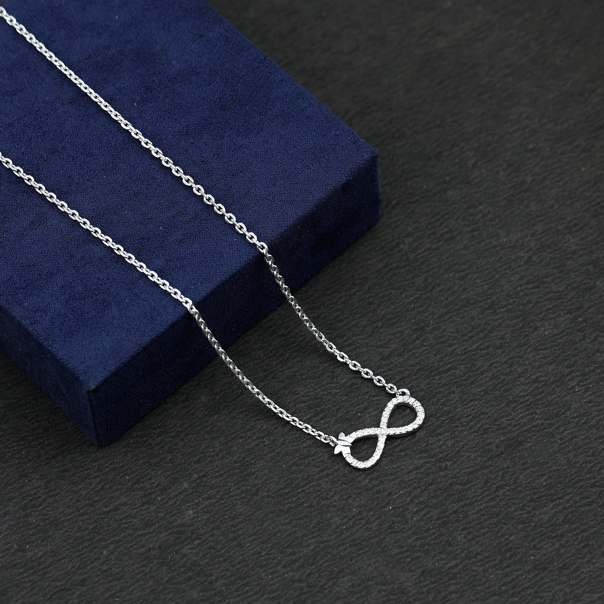 Certified Pave Set Moissanite Infinity Necklace with Butterfly