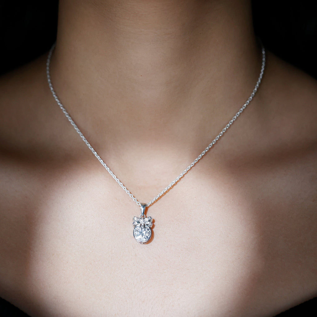 Bezel Set 2 Carat Moissanite Pendant with Bow