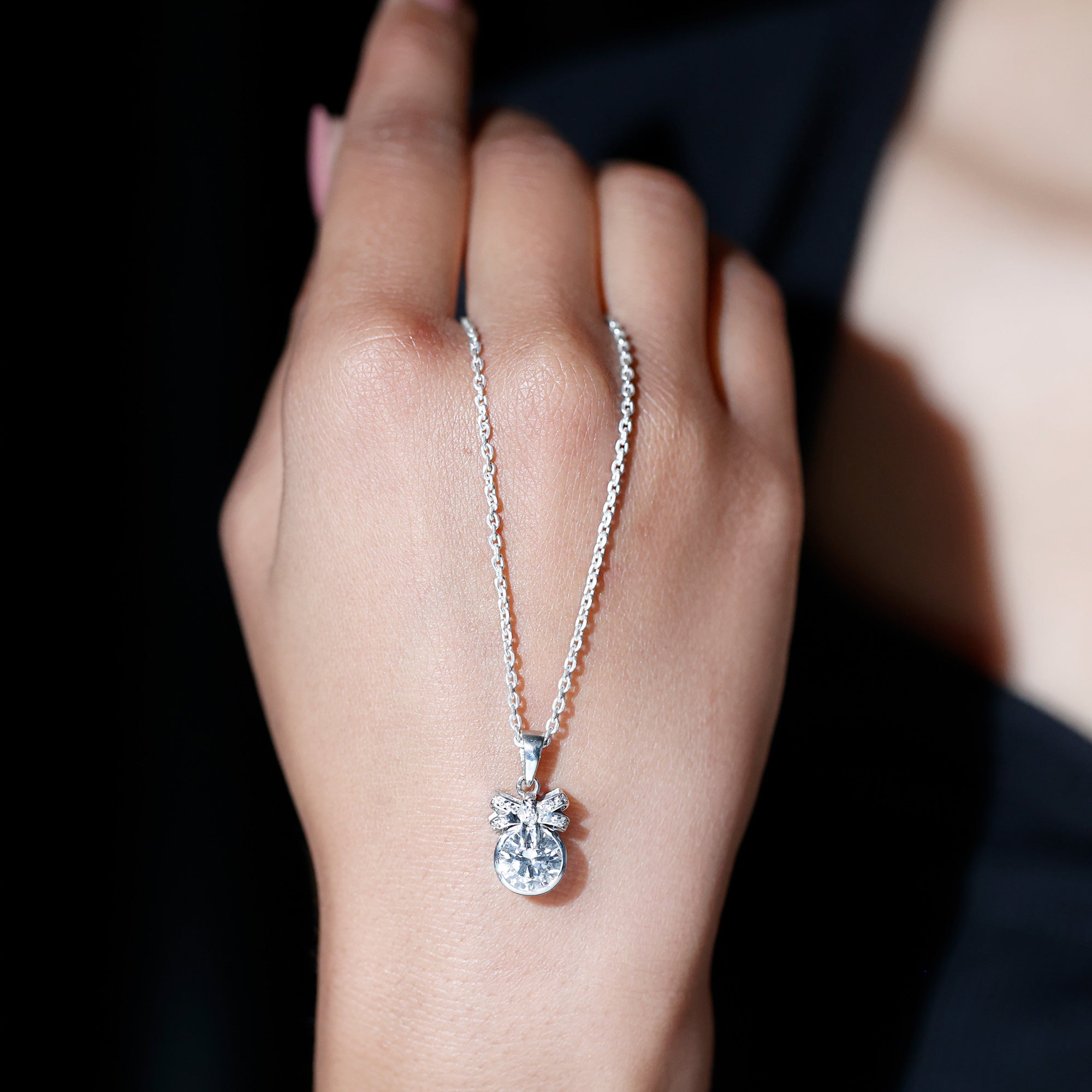 Bezel Set 2 Carat Moissanite Pendant with Bow