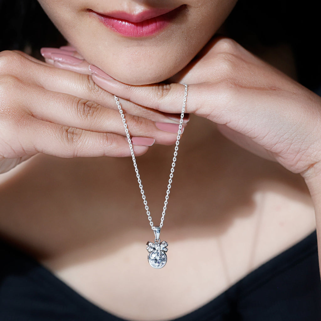 Bezel Set 2 Carat Moissanite Pendant with Bow