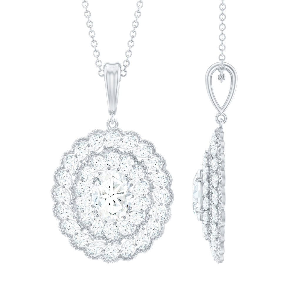 Certified 1.29 Carat Oval Moissanite Bridal Statement Necklace with Chain