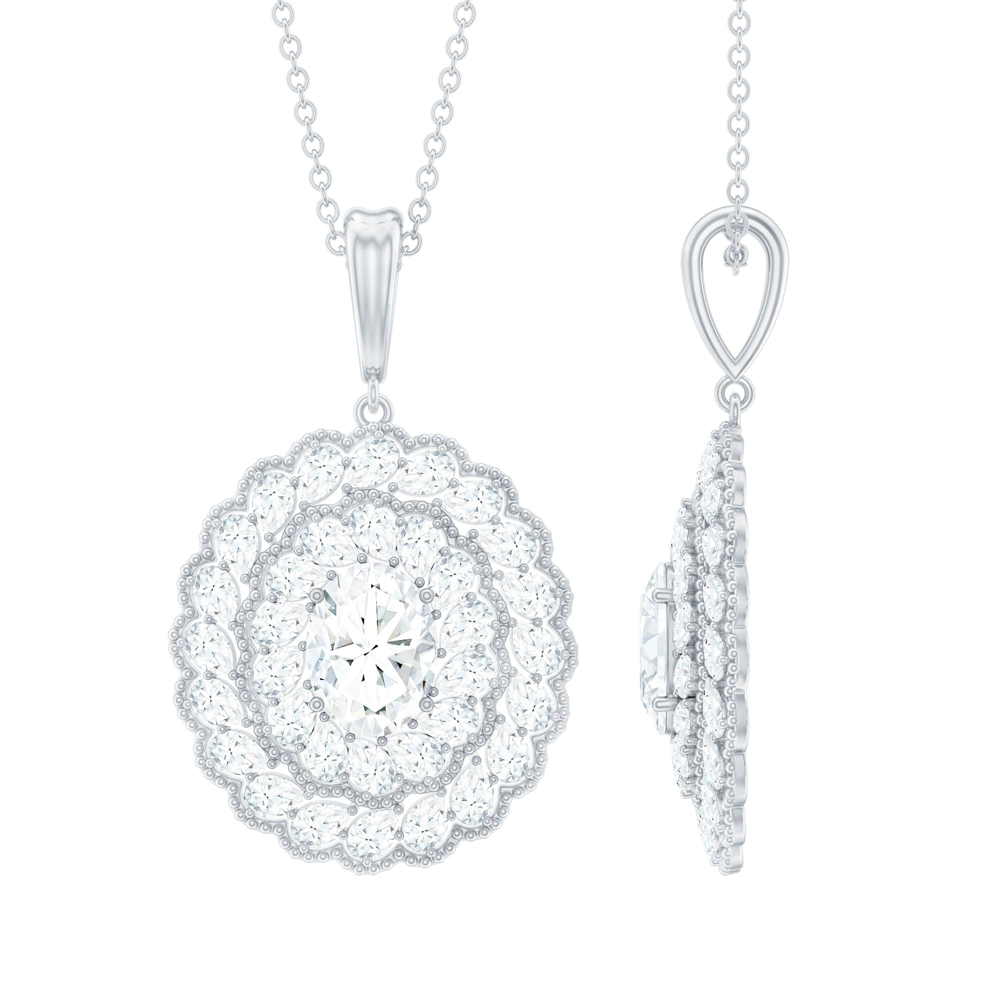 Certified 1.29 Carat Oval Moissanite Bridal Statement Necklace with Chain