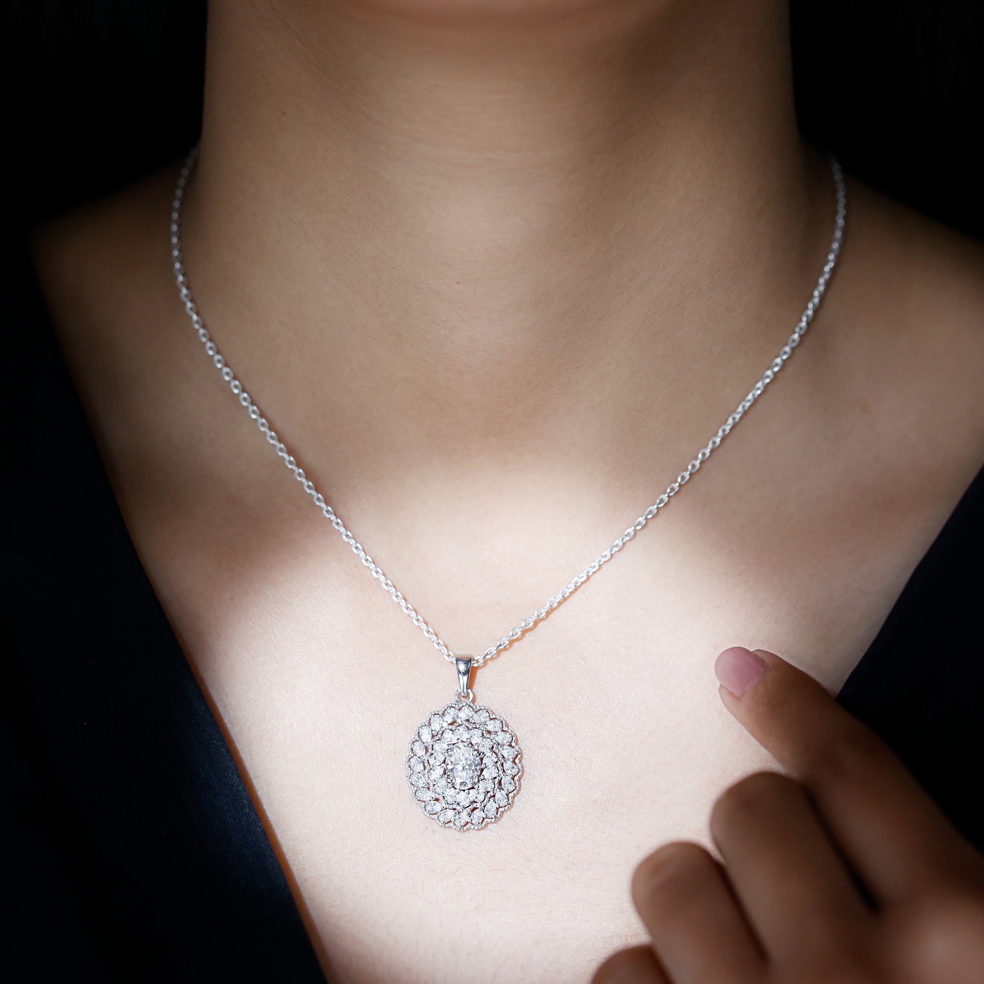 Certified 1.29 Carat Oval Moissanite Bridal Statement Necklace with Chain