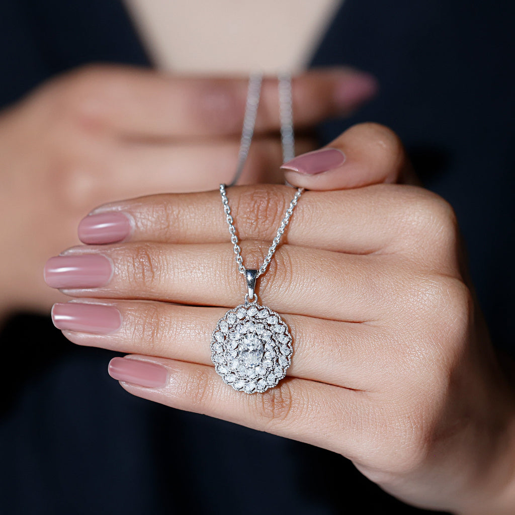 Certified 1.29 Carat Oval Moissanite Bridal Statement Necklace with Chain
