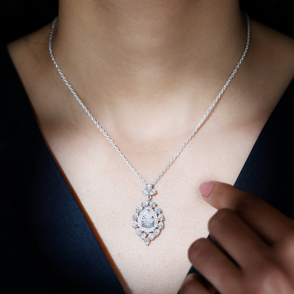 Certified 2.2 Carat Pear Shaped Moissanite Bridal Necklace with Silver Chain