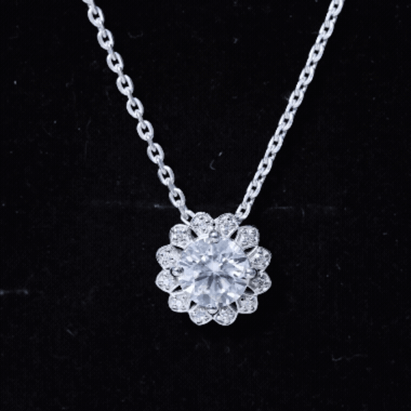 Certified 2 CT Moissanite Statement Flower Necklace with Silver Chain
