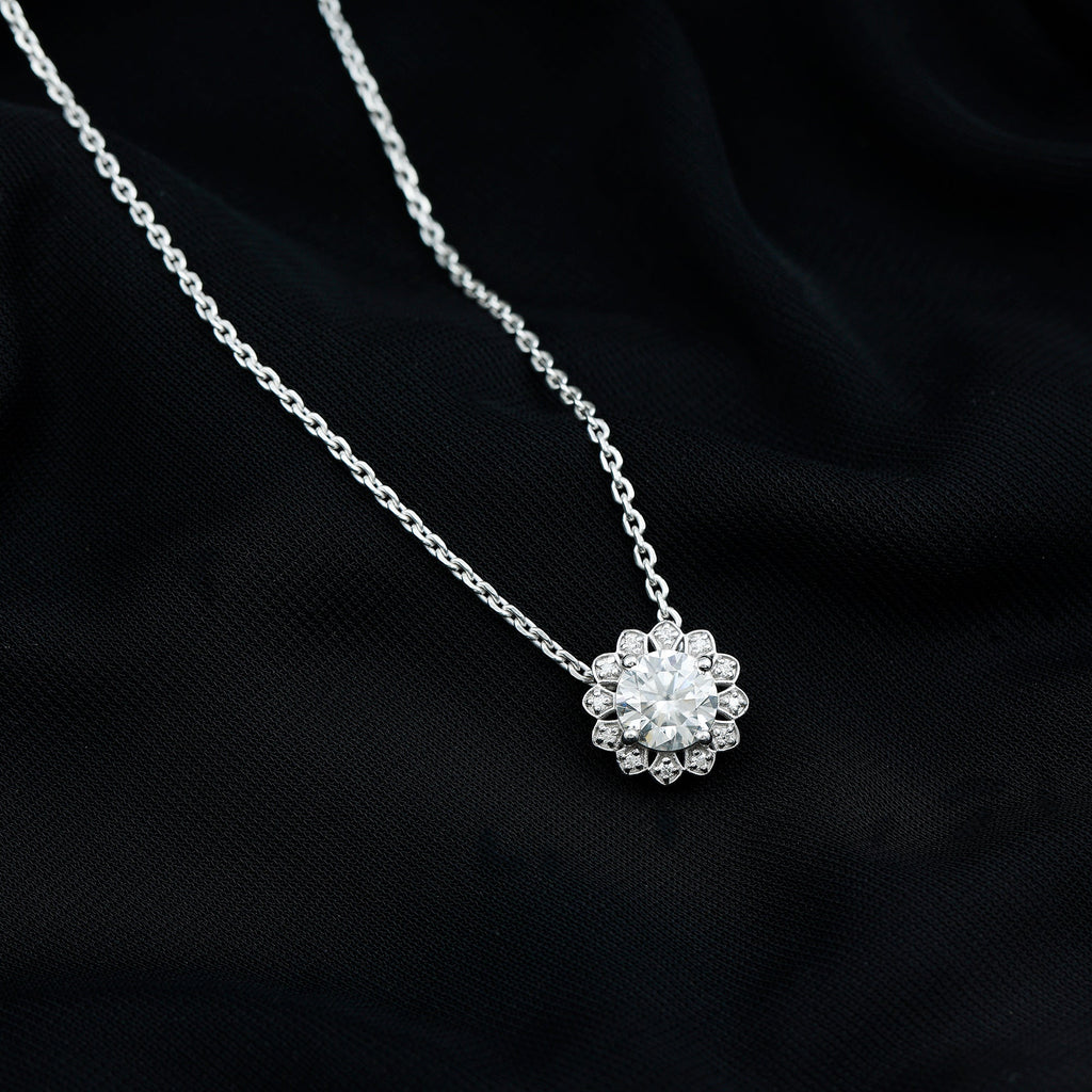Certified 2 CT Moissanite Statement Flower Necklace with Silver Chain