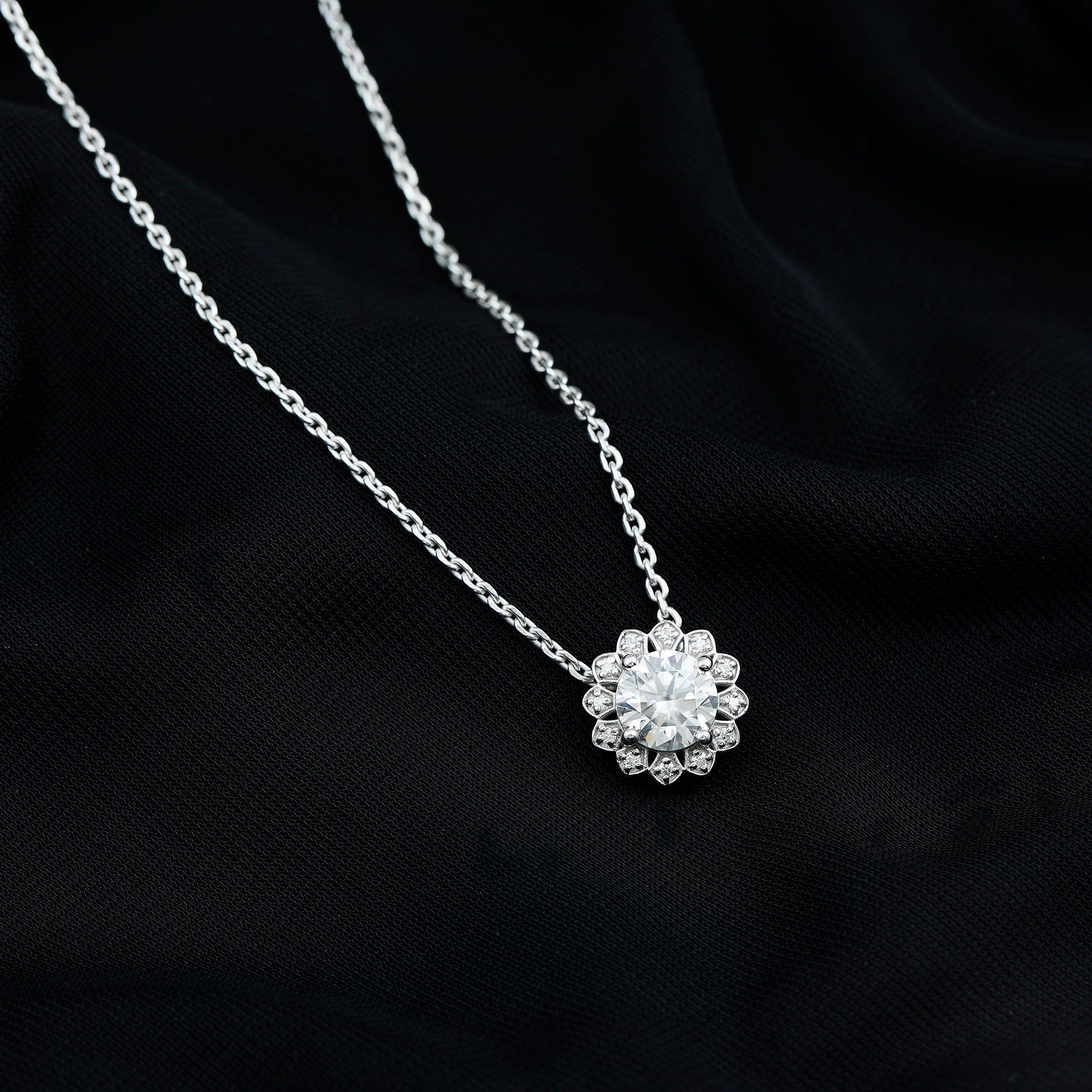 Certified 2 CT Moissanite Statement Flower Necklace with Silver Chain