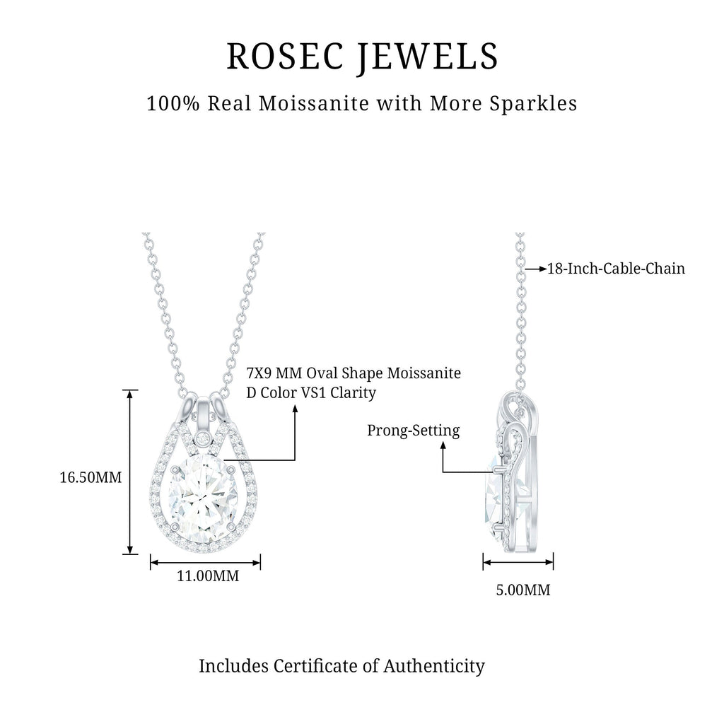 7X9 MM Oval Cut Moissanite Drop Necklace For Wedding