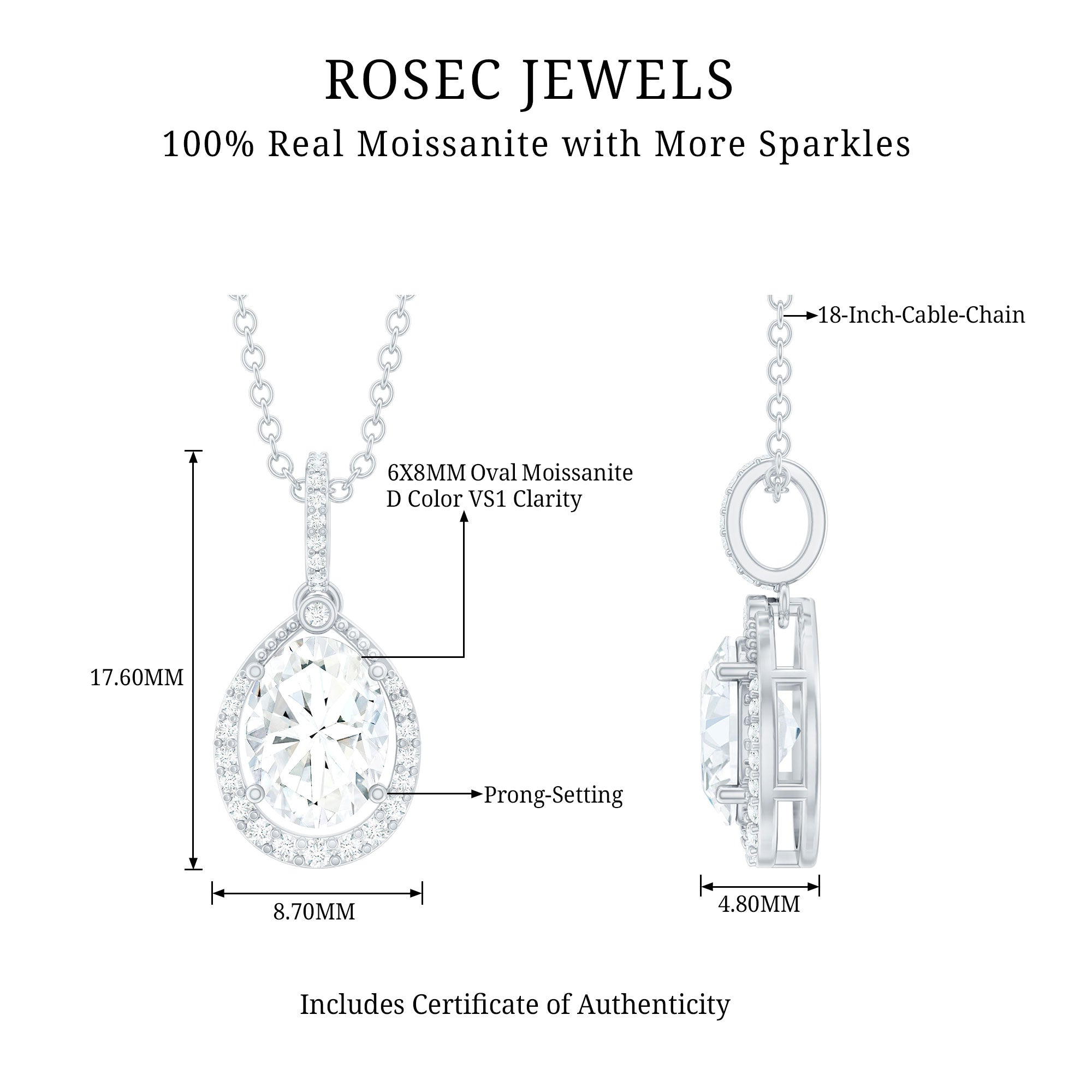 Certified Oval 6X8MM Moissanite Bridal Necklace For Wedding